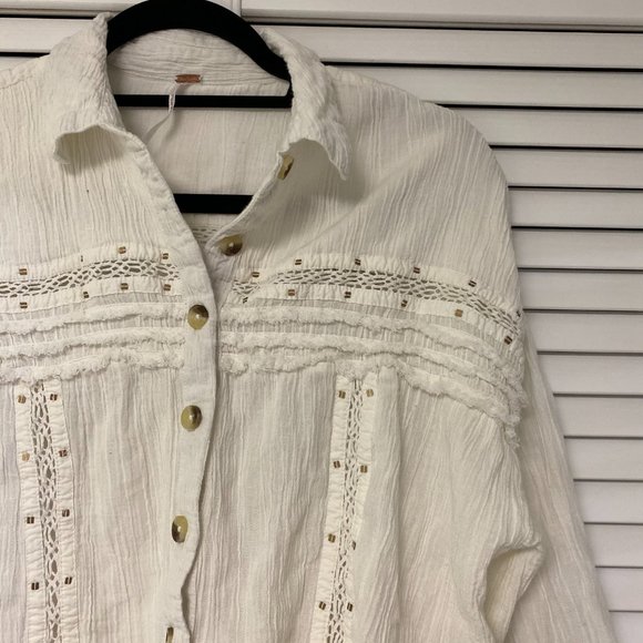 Free People Long Sleeve Boho Button Down Top NWOT - Picture 4 of 8